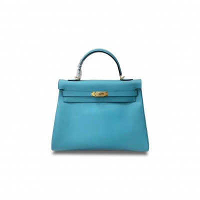 HERMÈS MASTER KELLY 35 CHEVRE BLUE GOLD BUCKLE (35*24*12cm) 
